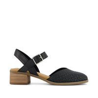 Jaclyn Heel Black Woven Basket Faux Leather - Side View