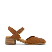 Jaclyn Heel Amber Brown Woven Basket Faux Leather - Side View